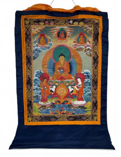 Thangka Shakyamuni Boeddha – geschilderde rolprent, Tibet, 20e eeuw – kavel bij Veilinghuis Klinkhamer, Groningen