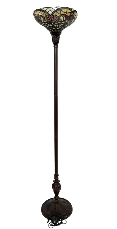 Vloerlamp met glas-in-lood kap, Tiffany stijl, eind 20e eeuw – kavel bij Veilinghuis Klinkhamer, Groningen