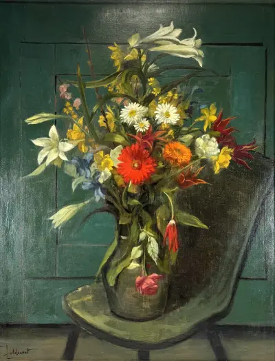 Olieverfschilderij, Jules Decort – bloemstilleven, 20e eeuw – kavel bij Veilinghuis Klinkhamer, Groningen