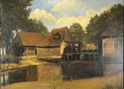 Olieverfschilderij, Frans Baaijens – watermolen van Haaksbergen, 1943 – kavel bij Veilinghuis Klinkhamer, Groningen