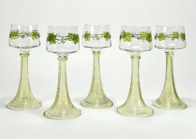 Art Nouveau wijnglazen, Theresienthal Glasfabriek – handbeschilderd druivenmotief, Duitsland, ca. 1900-1910 – kavel bij Veilinghuis Klinkhamer, Groningen