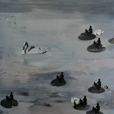 Zeefdruk, Karin Bos – "Floating Painters", 1997 – kavel bij Veilinghuis Klinkhamer, Groningen