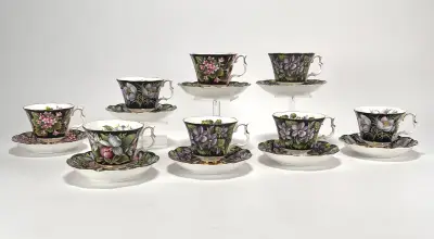 Porseleinen kop-en-schotels, Royal Albert – Provincial Flowers serie, Engeland, laatste kwart 20e eeuw – kavel bij Veilinghuis Klinkhamer, Groningen