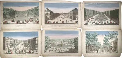 Handgekleurde opticaprenten, Daumont - Versailles, Nancy, Marseille en Saint-Cloud, ca. 1760 – kavel bij Veilinghuis Klinkhamer, Groningen