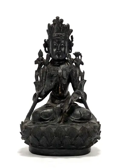 Metalen beeld Shiva – zittende godheid op lotustroon, 20e eeuw – kavel bij Veilinghuis Klinkhamer, Groningen
