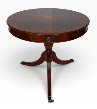 Mahoniehouten drumtafel met inlegwerk - Engeland, 20e eeuw – kavel bij Veilinghuis Klinkhamer, Groningen