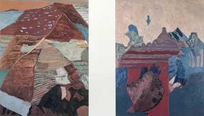 Diptiek zeefdruk, Jeroen Krabbé – abstract landschap, 1994 – kavel bij Veilinghuis Klinkhamer, Groningen