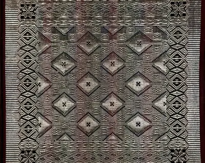 Ingelijst textielwerk – geometrisch geweven patroon, 20e eeuw – kavel bij Veilinghuis Klinkhamer, Groningen