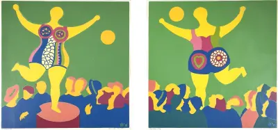 Zeefdrukken, Kea Homan – gestileerde dansende figuren, 2000 – kavel bij Veilinghuis Klinkhamer, Groningen