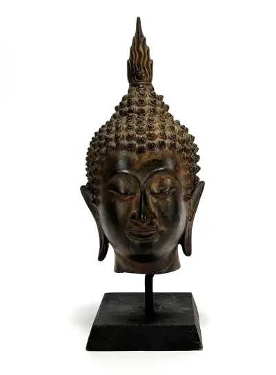 Bronzen Boeddhahoofd - Sukhothai-stijl, Thailand, 20e eeuw – kavel bij Veilinghuis Klinkhamer, Groningen