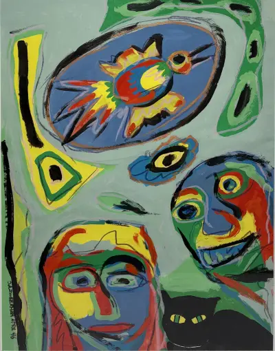 Acrylschilderij, Arnold Zweerman - expressionistische compositie, april 1996 – kavel bij Veilinghuis Klinkhamer, Groningen