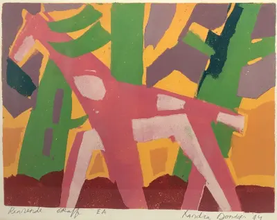Zeefdruk, Xandra Donders - "rennende giraffe", 1994 – kavel bij Veilinghuis Klinkhamer, Groningen