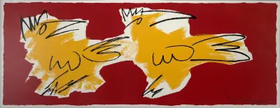 Zeefdruk, Frank Lengvenius - twee vogels, ca. 2000 – kavel bij Veilinghuis Klinkhamer, Groningen