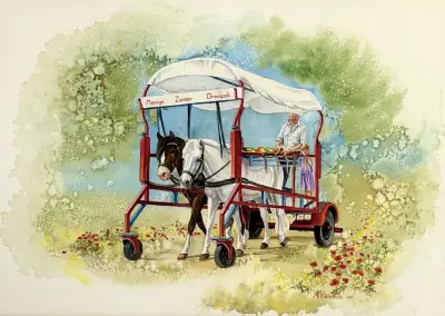 Aquarel door A.M. Nellestein – huifbed, 1995 – kavel bij Veilinghuis Klinkhamer, Groningen