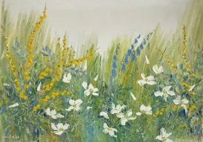 Olieverfschilderij – bloemrijke weide, 1982 – kavel bij Veilinghuis Klinkhamer, Groningen