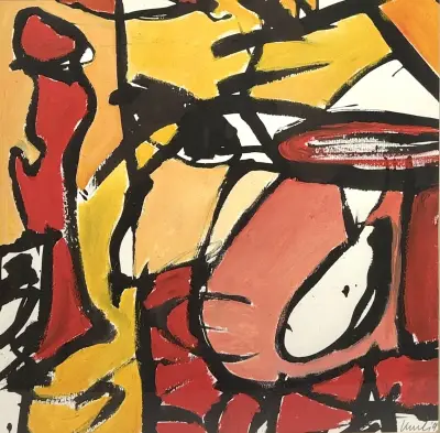 Acrylschilderij – abstracte compositie, 1992 – kavel bij Veilinghuis Klinkhamer, Groningen