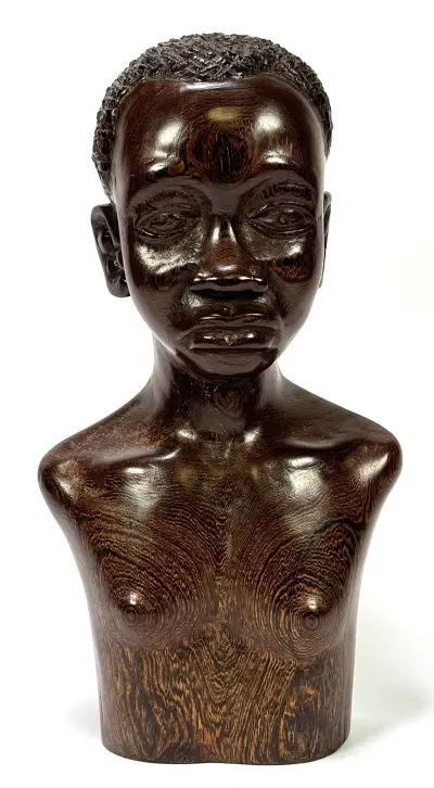Houten beeld – buste man, Afrika, 20e eeuw – kavel bij Veilinghuis Klinkhamer, Groningen
