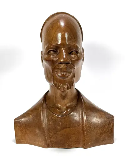 Houten beeld - buste man, Afrika, 20e eeuw – kavel bij Veilinghuis Klinkhamer, Groningen