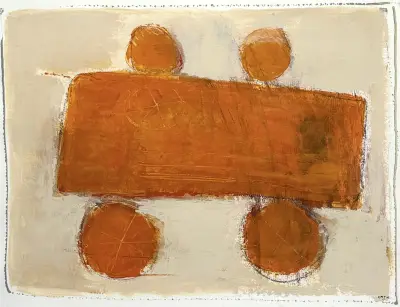 Gemengde techniek, Cath Reynolds - 'De strandkar', abstracte compositie, eind 20e eeuw – kavel bij Veilinghuis Klinkhamer, Groningen