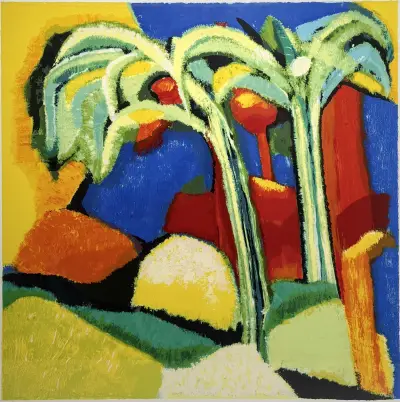 Zeefdruk, Saskia Bremer – "Port Douglas", twee palmen, 1998 – kavel bij Veilinghuis Klinkhamer, Groningen