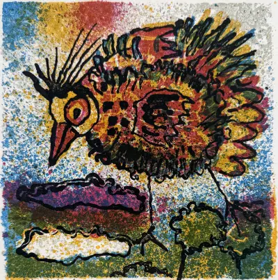 Staaldruk, Jan van der Meulen – kleurige vogel, 2004 – kavel bij Veilinghuis Klinkhamer, Groningen