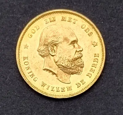 Gouden tientje koning Willem III - Nederland, 1877 – kavel bij Veilinghuis Klinkhamer, Groningen