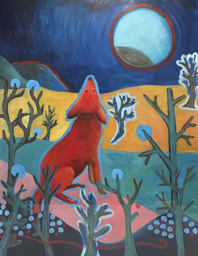 Schilderij – huilende wolf in nachtlandschap, 20e eeuw – kavel bij Veilinghuis Klinkhamer, Groningen