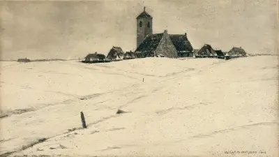 Ets, Willem Witjens - dorp in de sneeuw, 1946 – kavel bij Veilinghuis Klinkhamer, Groningen