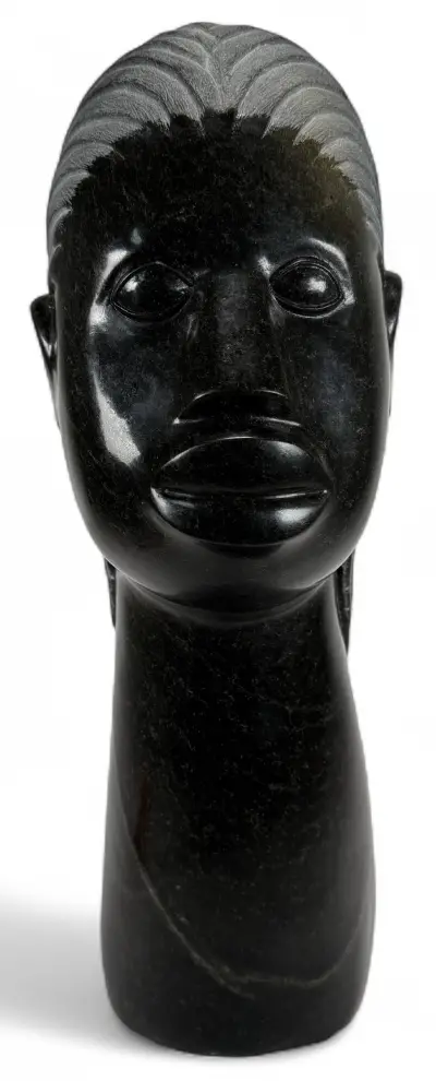 Sculptuur, Sylvester Mubayi - gestileerd hoofd, Zimbabwe, 20e eeuw – kavel bij Veilinghuis Klinkhamer, Groningen
