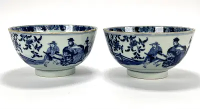 Porseleinen kommen - blauw-wit met figuren, China, 18e/19e eeuw – kavel bij Veilinghuis Klinkhamer, Groningen