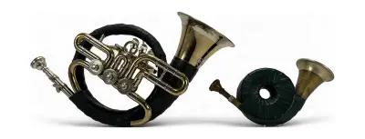 Messing jachthoorns - Fürst-Pless met Kühnl 13 mondstuk en pocketmodel, Duitsland, 20e eeuw – kavel bij Veilinghuis Klinkhamer, Groningen