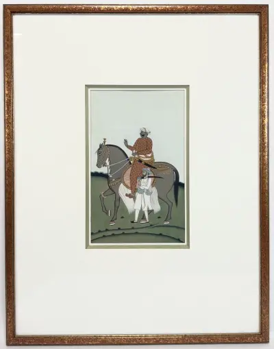 Miniatuur schildering, Indiase School – edelman op paard, 20e eeuw – kavel bij Veilinghuis Klinkhamer, Groningen