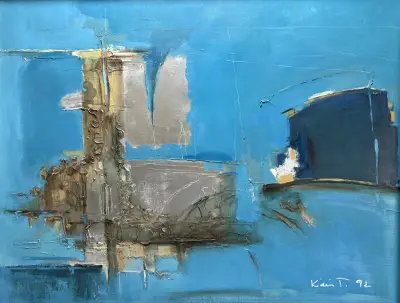 Schilderij, Tibor Kádár - abstract werk, 1992, Roemenië – kavel bij Veilinghuis Klinkhamer, Groningen