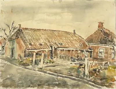Aquarel, Willem Hendrik Bouwsema – boerenerf, 1964 – kavel bij Veilinghuis Klinkhamer, Groningen