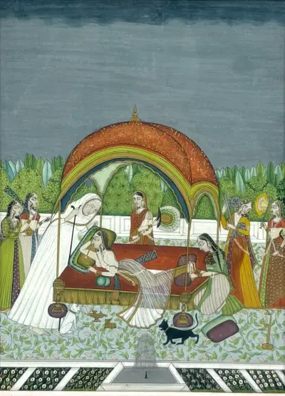 Miniatuur tekening – hof scène met baldakijn, India, 20e eeuw – kavel bij Veilinghuis Klinkhamer, Groningen