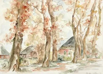 Aquarel, Barbara van der Laarse – "Brink Westervelde", 1985 – kavel bij Veilinghuis Klinkhamer, Groningen
