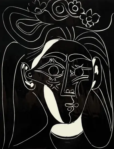 Heliogravure, Pablo Picasso – "Femme au chapeau à fleurs", laatste kwart 20e eeuw – kavel bij Veilinghuis Klinkhamer, Groningen