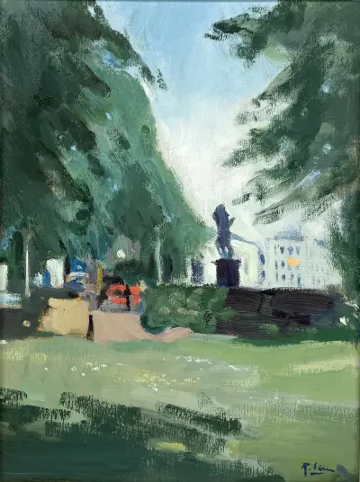 Olieverfschilderij, Ruurd Elzer – Emmaplein Groningen, 20e eeuw – kavel bij Veilinghuis Klinkhamer, Groningen