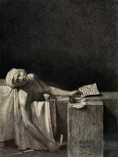 Heliogravure, Jacques-Louis David – "Mort de Marat", postume druk 1890 – kavel bij Veilinghuis Klinkhamer, Groningen
