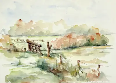 Aquarel, Barbara van der Laarse – "Landschap II", 1984 – kavel bij Veilinghuis Klinkhamer, Groningen