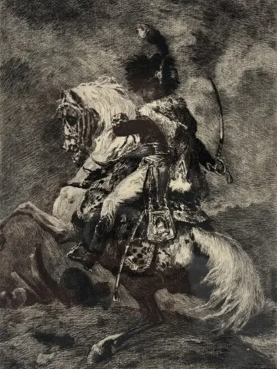 Heliogravure, Théodore Géricault – "Officier de chasseurs à cheval de la garde impériale chargeant", postume druk 1890 – kavel bij Veilinghuis Klinkhamer, Groningen