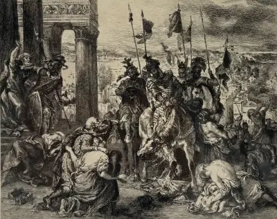 Heliogravure, Eugène Delacroix – "Entrée des Croisés à Constantinople", postume druk 1890 – kavel bij Veilinghuis Klinkhamer, Groningen