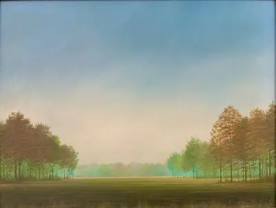 Olieverfschilderij, G.J. Wachtmeester – weids landschap, 1984 – kavel bij Veilinghuis Klinkhamer, Groningen