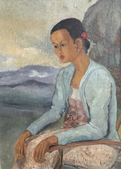 Olieverfschilderij – portret van een dame, ca. 1960 – kavel bij Veilinghuis Klinkhamer, Groningen