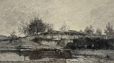 Heliogravure, C.F. Daubigny – "Ecluse dans la vallée d'Optevoz", postume druk 1890 – kavel bij Veilinghuis Klinkhamer, Groningen