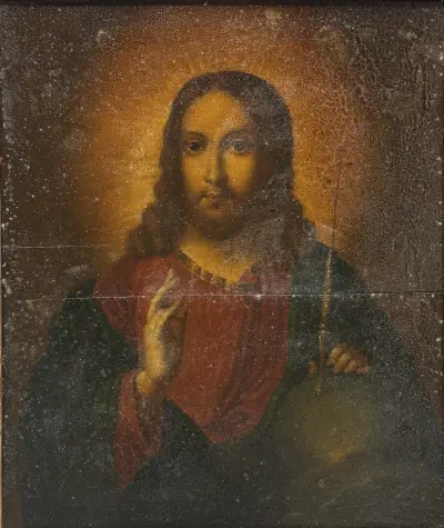 Olieverfschilderij – Christus Pantokrator, 19e eeuw – kavel bij Veilinghuis Klinkhamer, Groningen