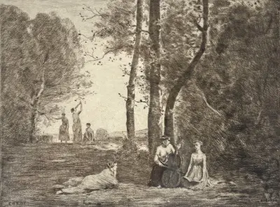 Heliogravure, Jean-Baptiste-Camille Corot – "Le Concert", postume druk 1890 – kavel bij Veilinghuis Klinkhamer, Groningen