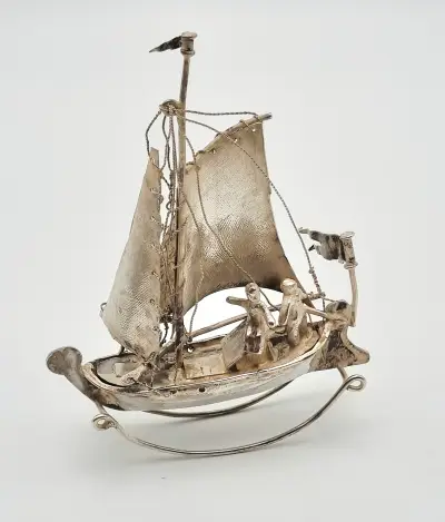 Zilveren miniatuur zeilschip, ca. 1900 – kavel bij Veilinghuis Klinkhamer, Groningen