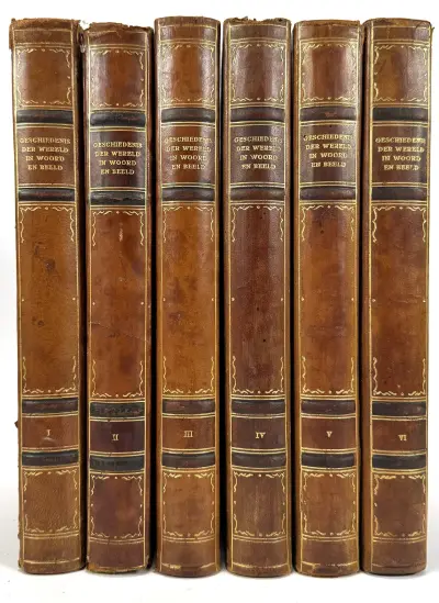 Antiquarische boeken "Geschiedenis der wereld in woord en beeld" - zes delen, Olanda, 1928 – kavel bij Veilinghuis Klinkhamer, Groningen
