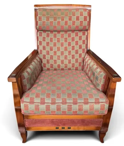 Fauteuil - hout met geruite bekleding, 20e eeuw – kavel bij Veilinghuis Klinkhamer, Groningen